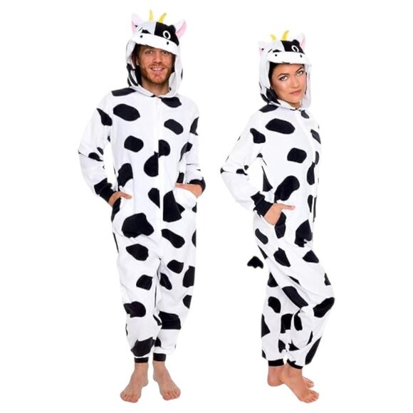 Silver Lilly Funziez Cow One Piece Zip Up Costume Size Large Animals PJs - Picture 1 of 6